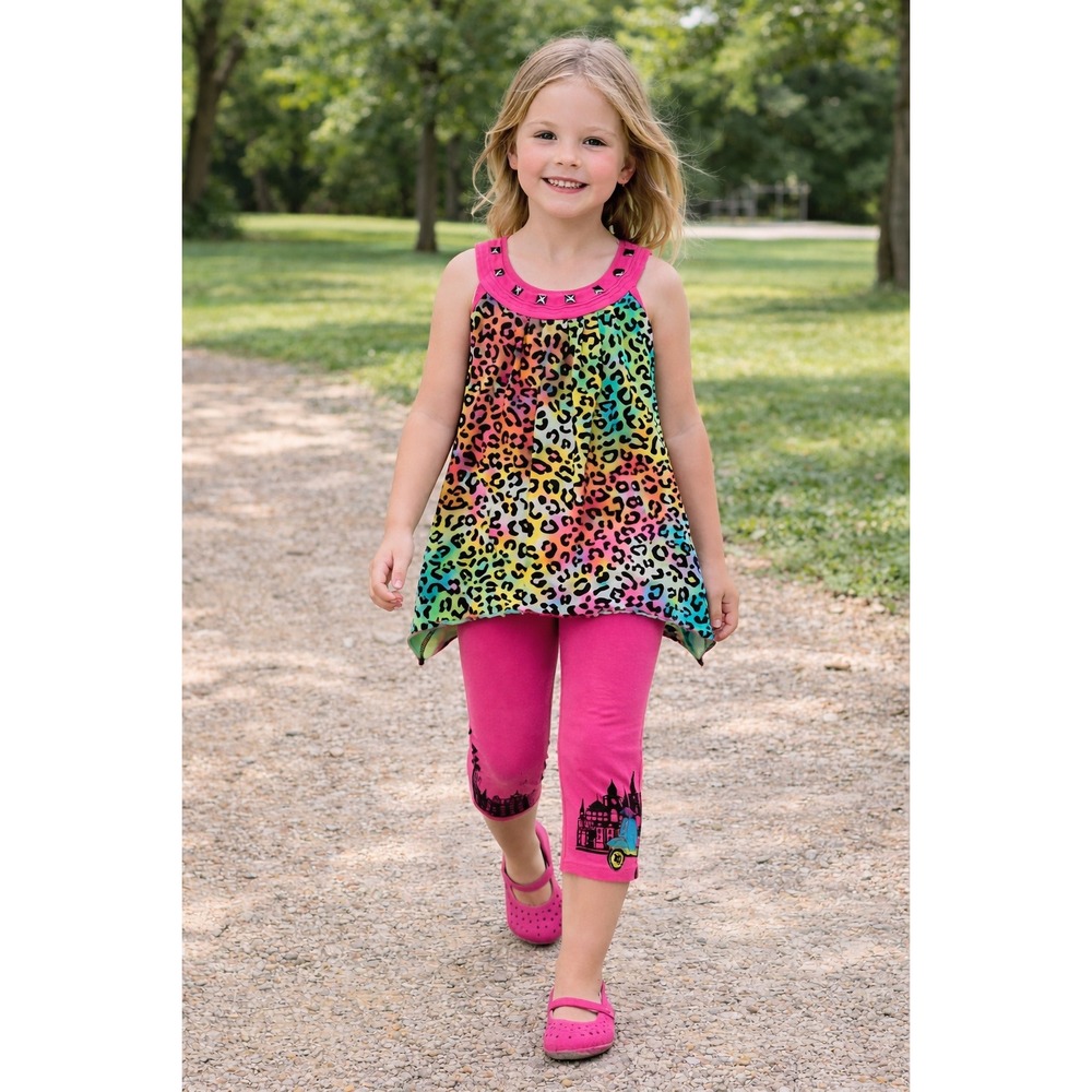 Haven Girl 2pc Little Girls Fun Tunic & leggings Set Outfit Cotton Summer